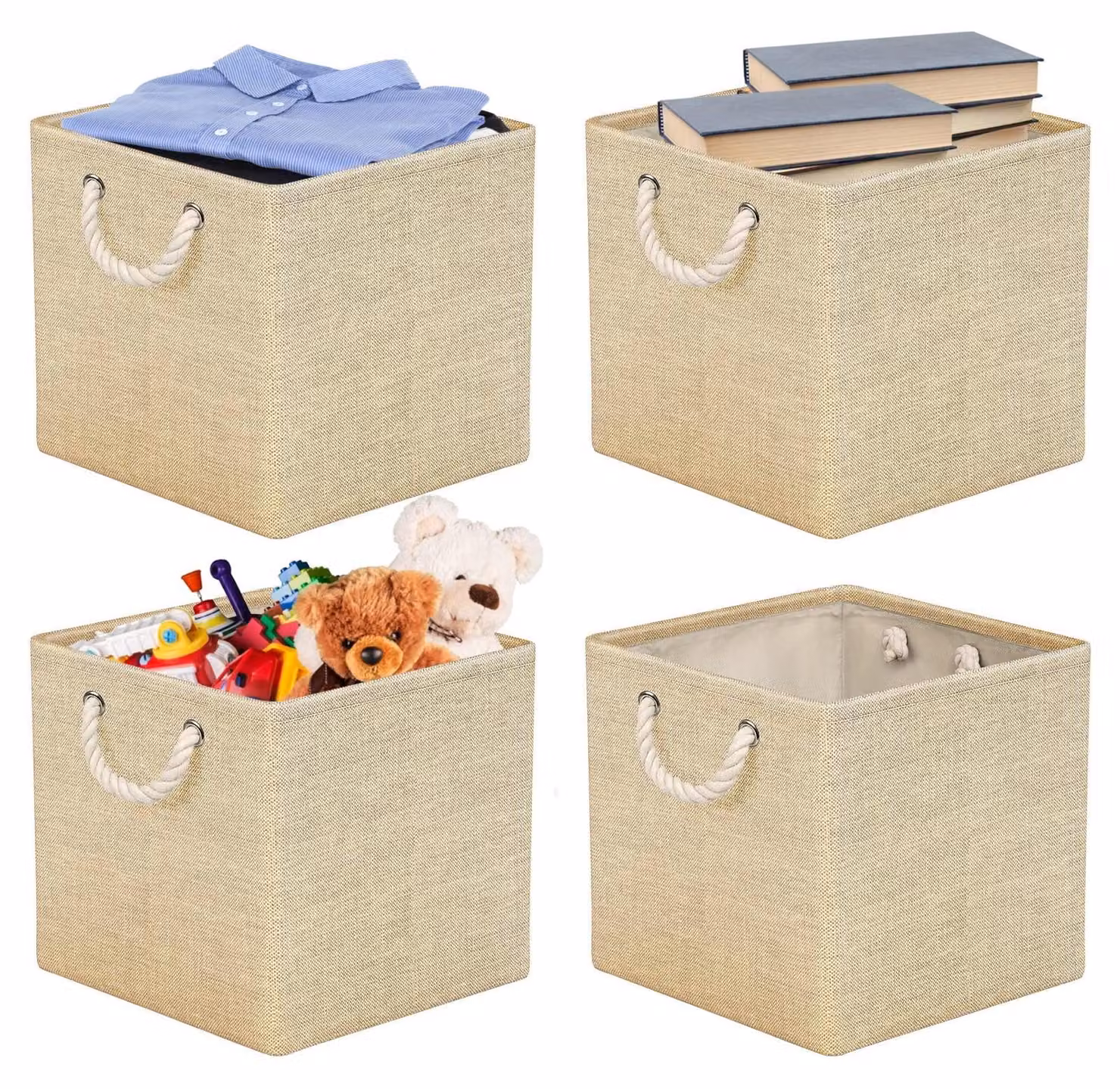 Omgoods - Set di 4 scatole pieghevoli per l'organizzazione, dimensioni 30 x 30 cm, colore beige