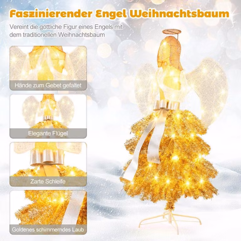 Albero di Natale artificiale con figura di angelo Decorazione natalizia con luci LED bianche calde