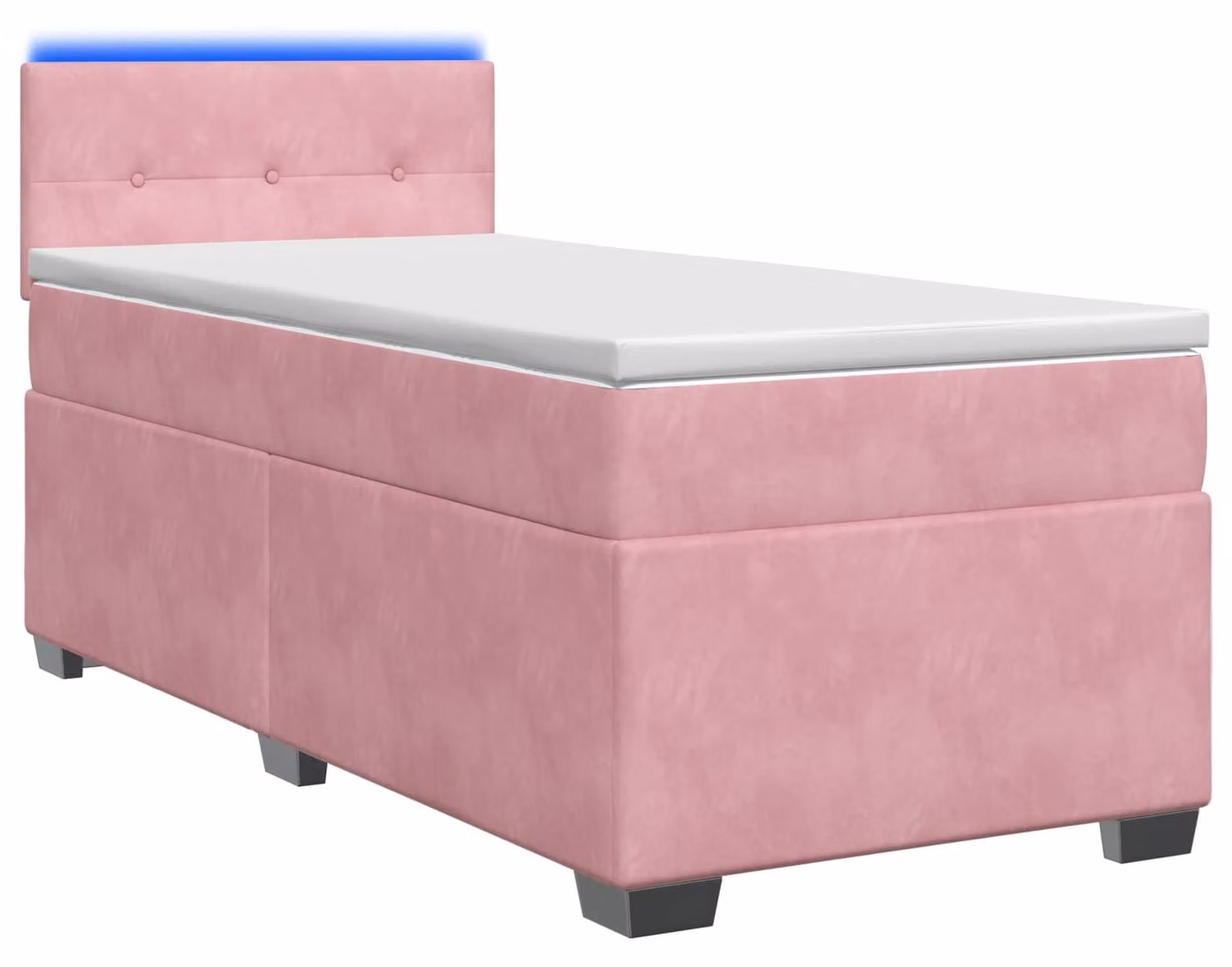 Letto con boxspring, materasso e luci LED rosa, dimensioni 90 x 200 cm, rivestito in velluto