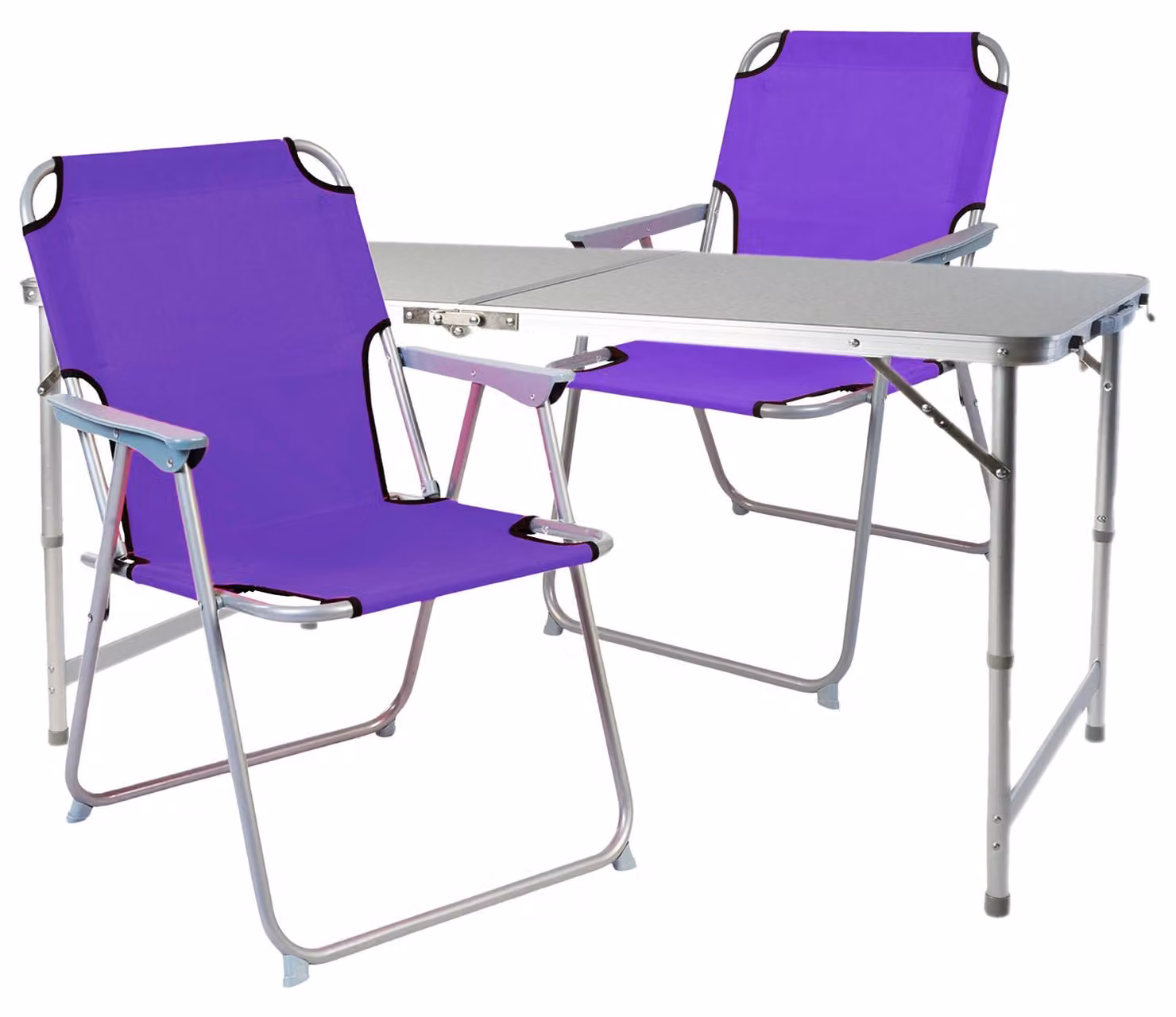 set 3 mobili da campeggio in alluminio resistente alle intemperie 120x60x58/70cm viola