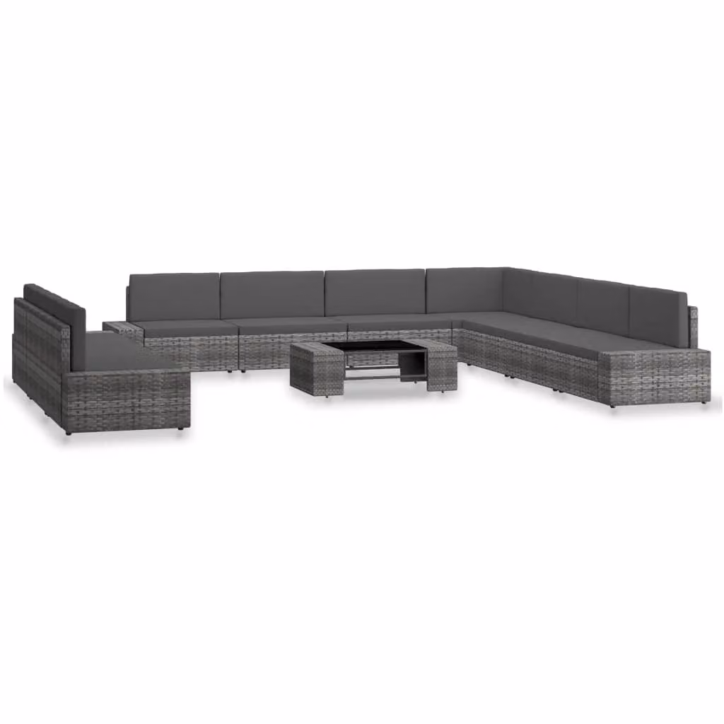 set salotto da giardino 10 pezzi in poly rattan grigio