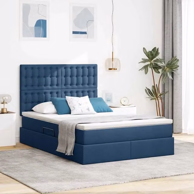 Letto con contenitore e materasso vidaXL in tessuto blu L 140 cm x P 200 cm, H 204 cm