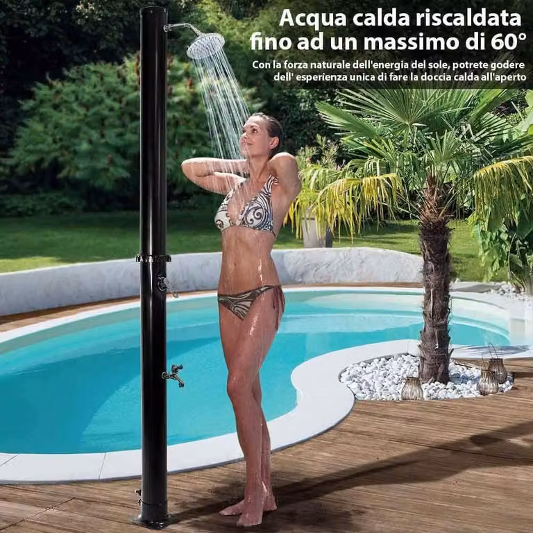 Doccia solare per giardino, piscina, uso esterno, campeggio, con serbatoio da 20 litri, dotata di soffione regolabile, per acqua calda, con attacco per il giardino