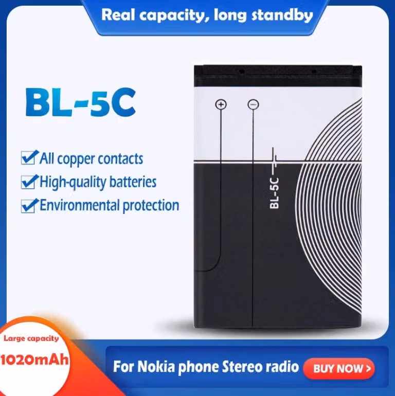 3.7V 1020mAh batteria al litio Li-po BL-5C BL 5C per Nokia Bl-5c Nero