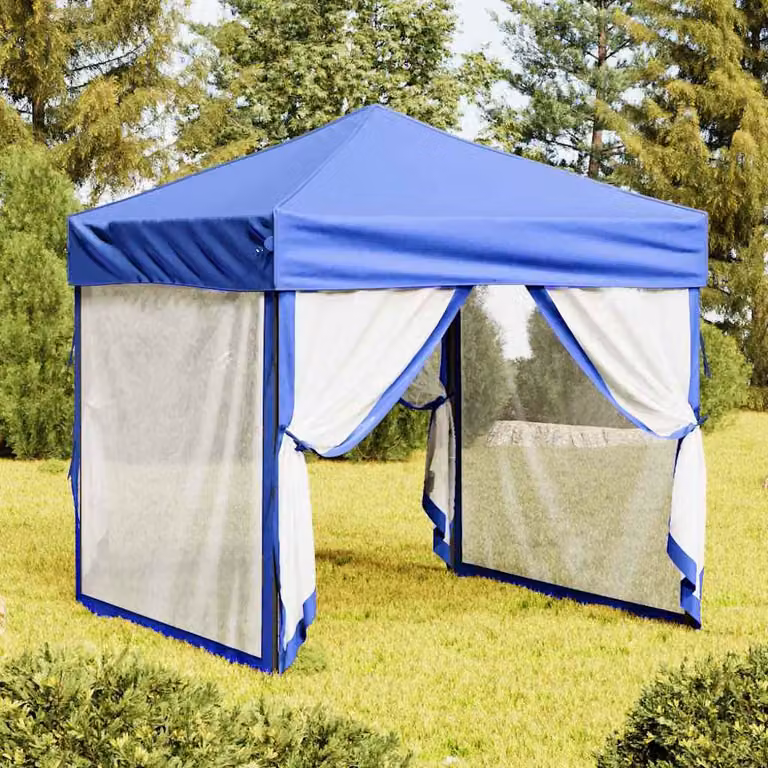 vidaXL Tenda per Feste Pieghevole con Pareti Laterali Blu 2x2 m