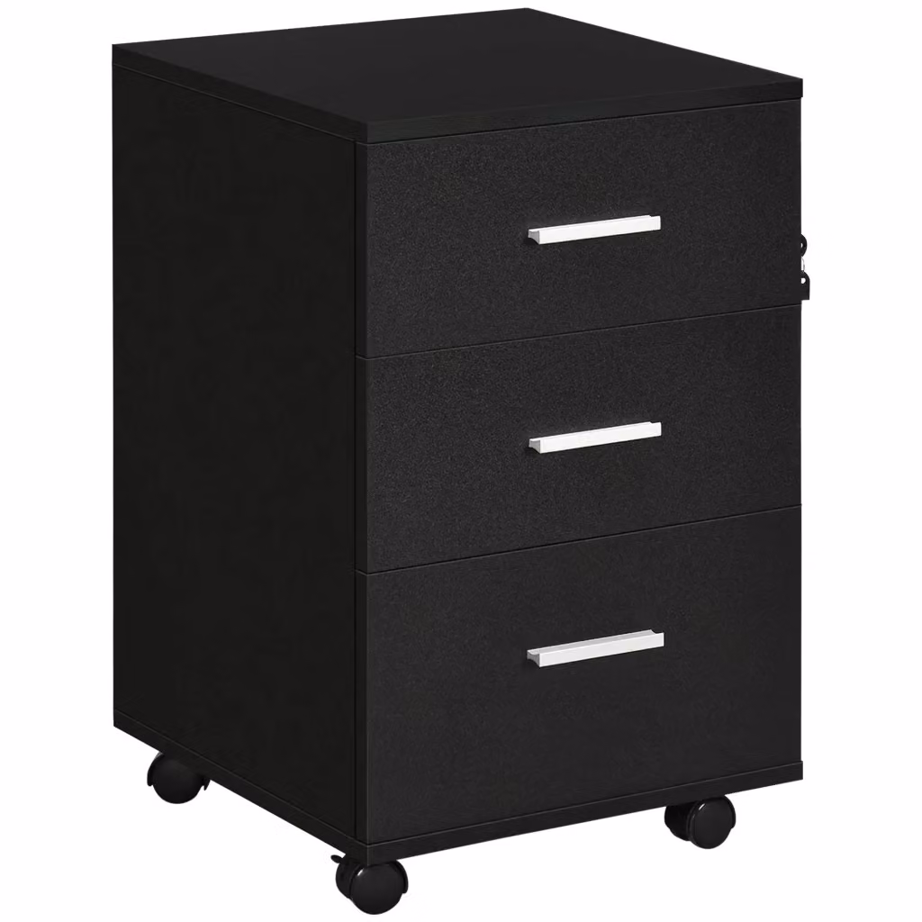 Cassettiera Xylo con 3 cassetti, rotelle e serratura, colore nero, L 40 cm x P 40 cm x H 61,5 cm – 2