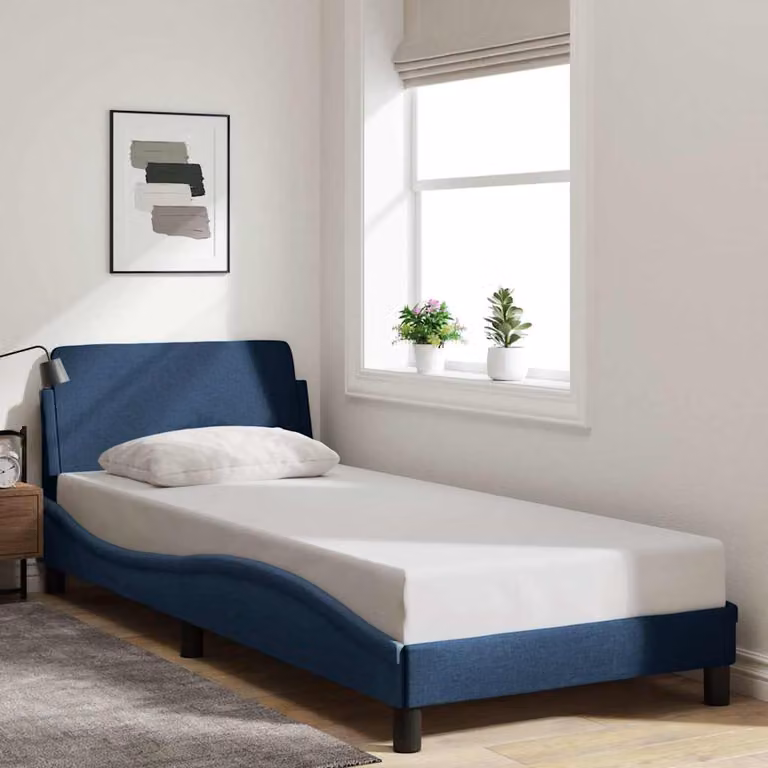 vidaXL Giroletto con Testiera Dover Blu in Tessuto L: 90 cm, P: 190 cm