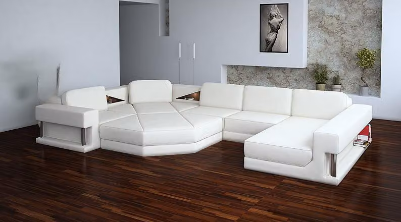 Modern Ecksofa mit USB Couch Polster Leder Design Sofa Garnitur Wohnlandschaft