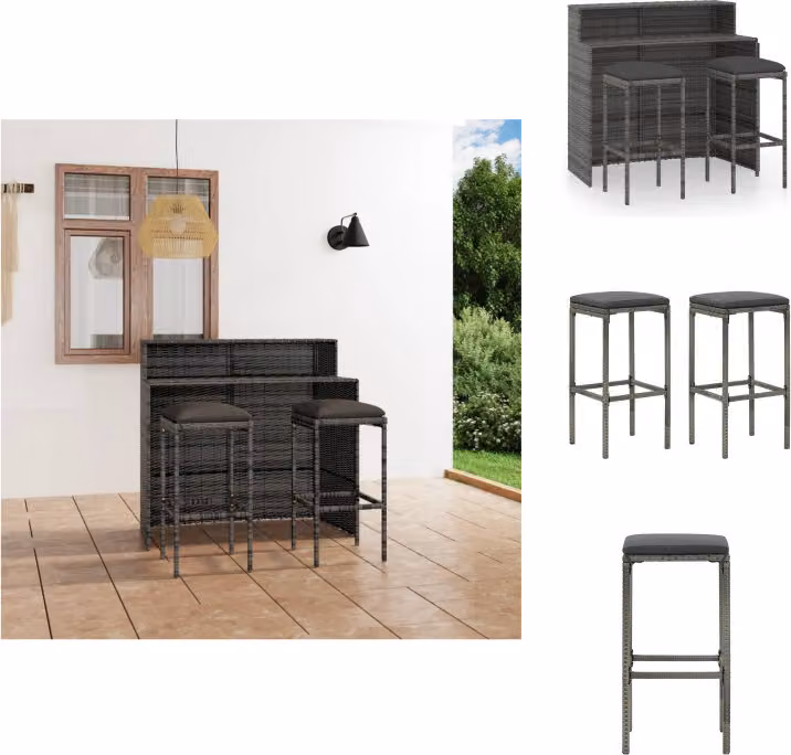 vidaXL Set bar da giardino 3 pezzi con cuscini grigio - Set di mobili da giardino