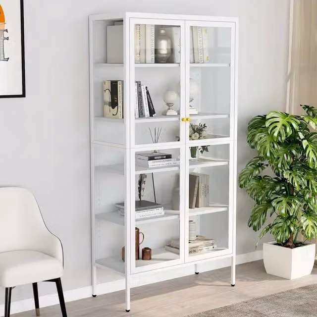 Vetrina moderna vidaXL bianca con ante in vetro e ripiani interni in metallo L 90 cm, P 40 cm, H 180 cm – 1