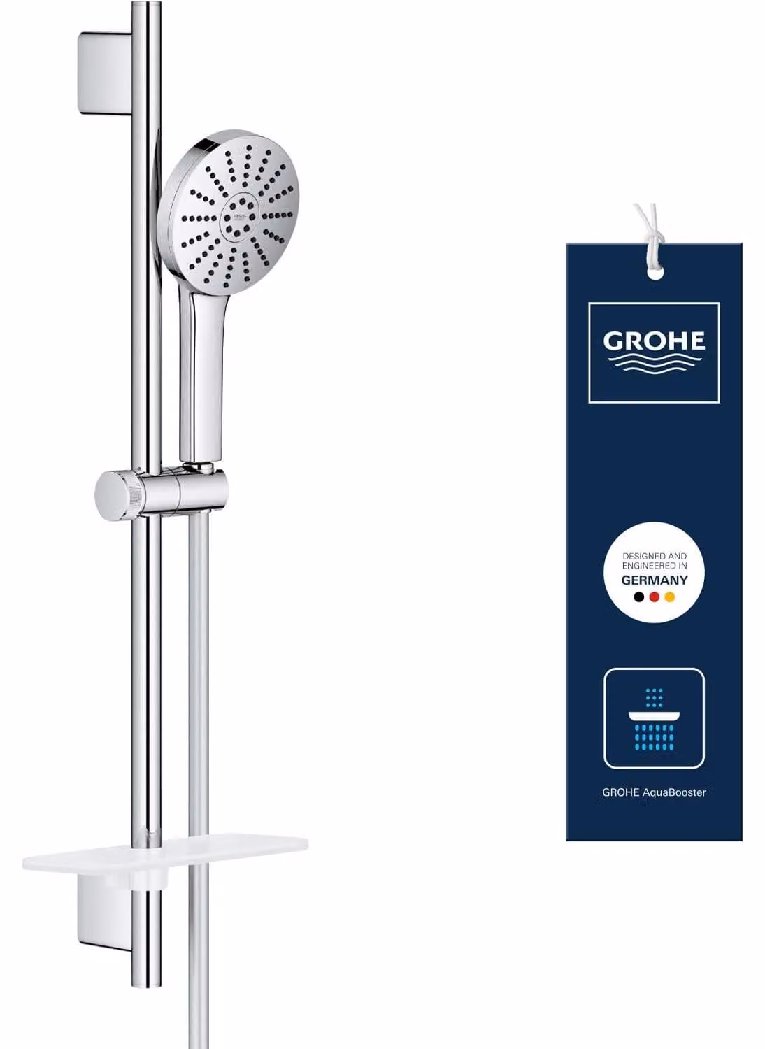 Set di supporti scorrevoli per doccia Vitalio Joy+ 120, con 3 tipi di getto, finitura cromata