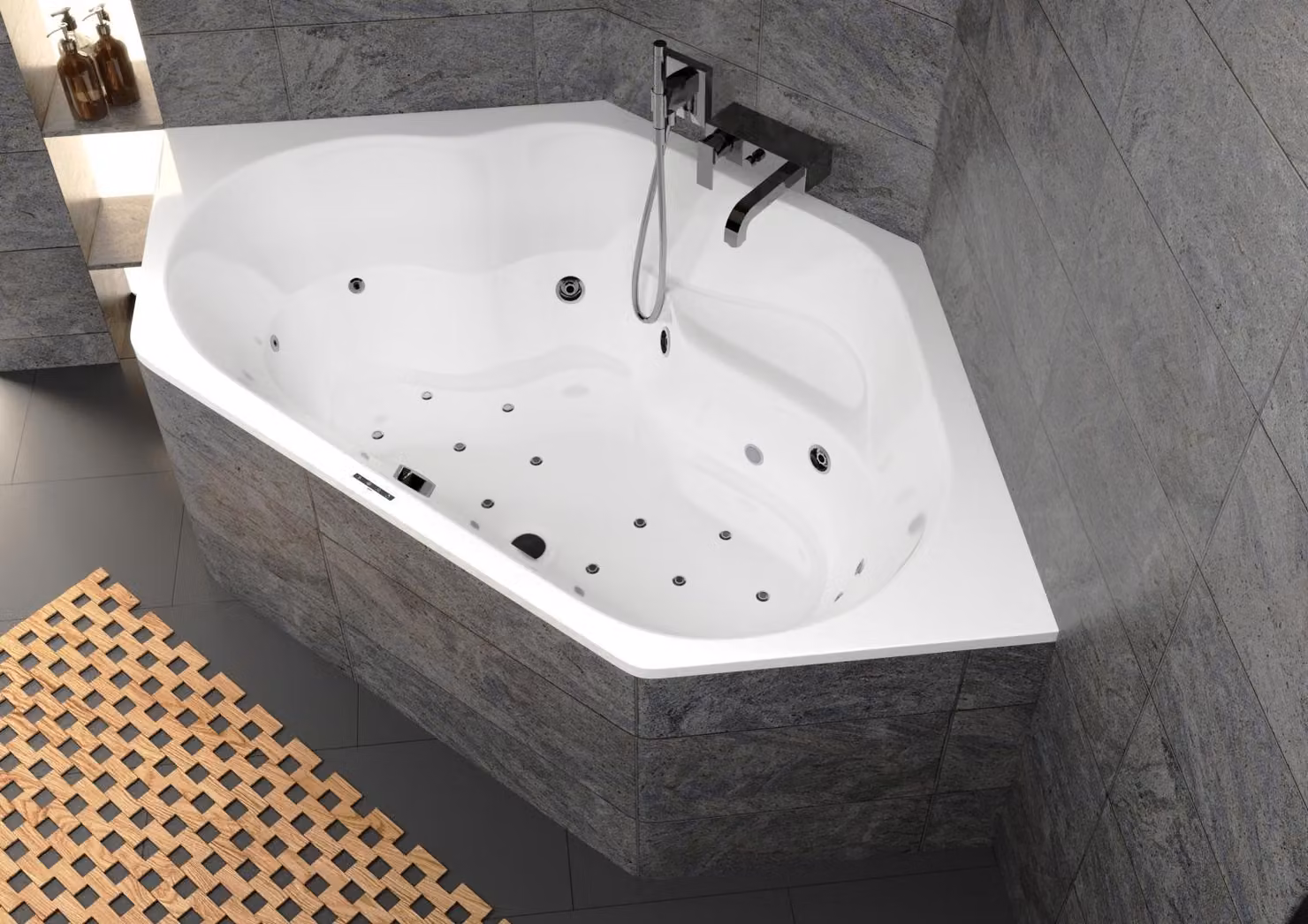 RIHO Winnipeg Baignoires d'angle, avec système Joy, à encastrer, 2 places, 145x145x47,5cm, 225 Betteres, blanc, B010010005, B010010005