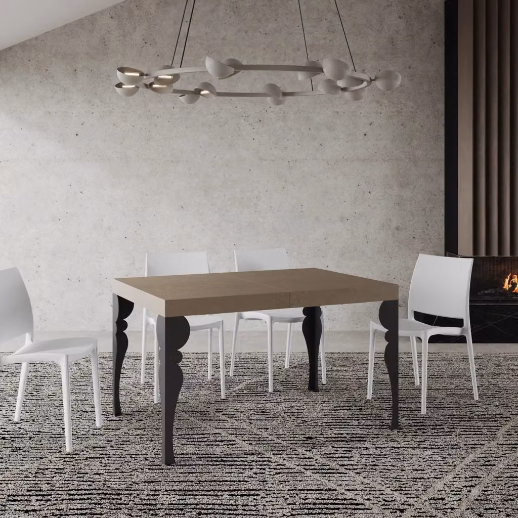 Tavolo allungabile moderno Itamoby rettangolare in MDF laminato, L/P/H: 120 x 80 cm (estendibile fino a 204 cm), colore grigio antracite e beige – 2