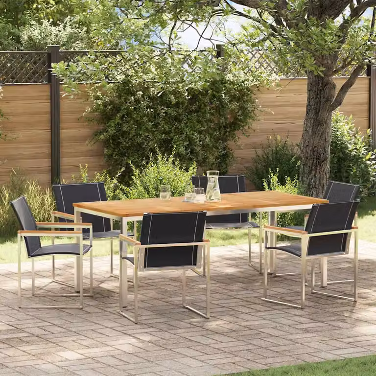 Set da pranzo per giardino e terrazzo vidaXL in legno di acacia marrone con 7 pezzi