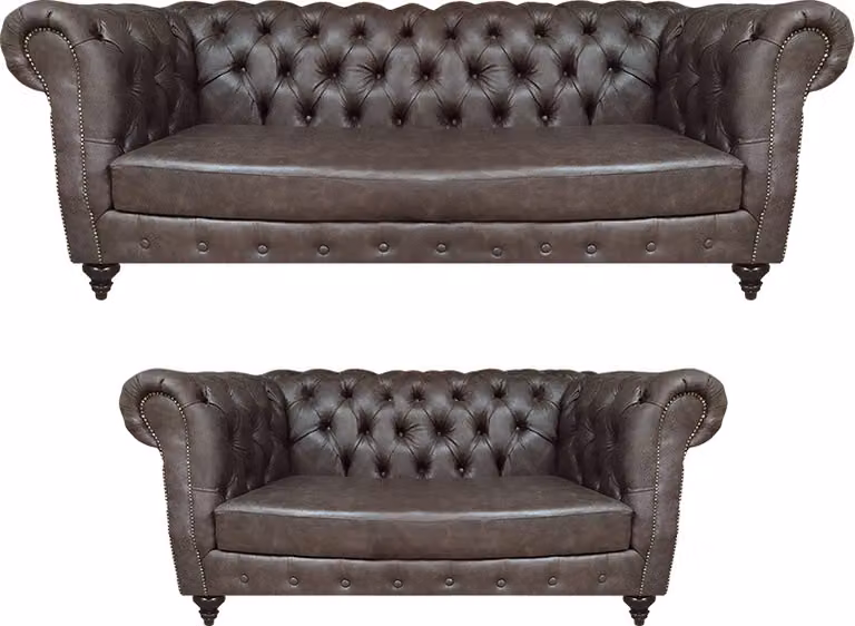 Wohnzimmer Braun Sofa Dreisitze mit Zweisitzer Couch Polstermöbel Chesterfield
