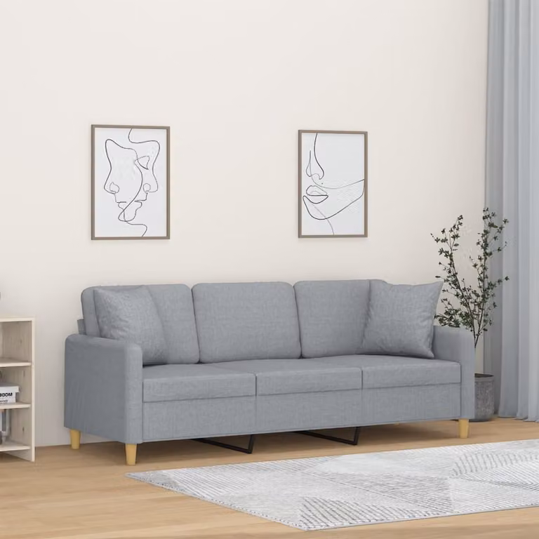 vidaXL Divano a 3 Posti Moderno in Tessuto Grigio con Cuscini e Struttura in Metallo L: 198 cm, P: 80 cm, H: 77 cm