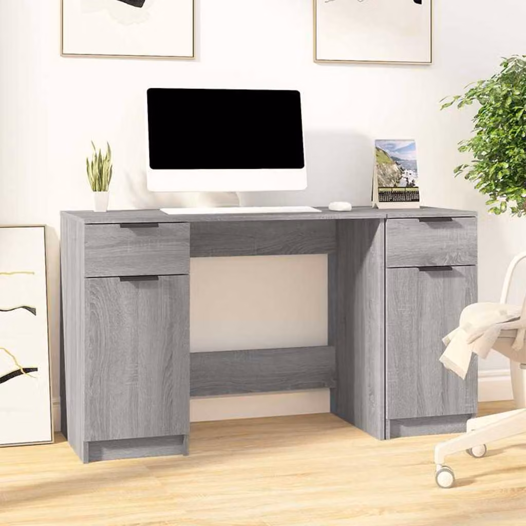 Scrivania moderna con mobile laterale e scaffale vidaXL in legno grigio per home office L: 100 cm, P: 50 cm, H: 75 cm – 1
