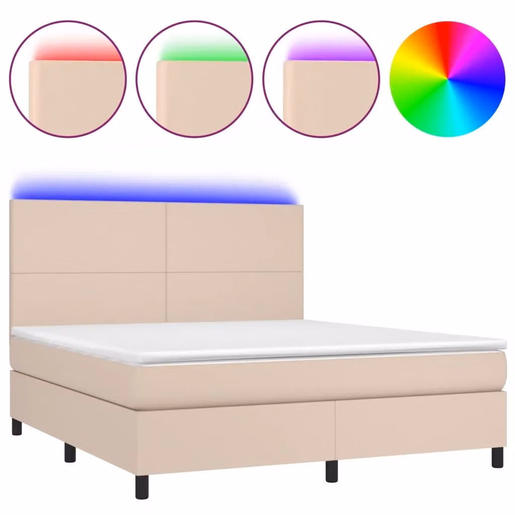 Letto con contenitore a molle e illuminazione LED vidaXL, rivestimento in similpelle color cappuccino, L/P/H: 180 x 200 x 128 cm – 2
