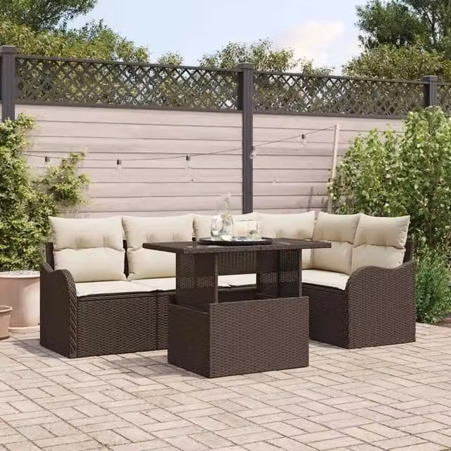 Set da pranzo 6 pz Marrone Poly Rattan 3348464