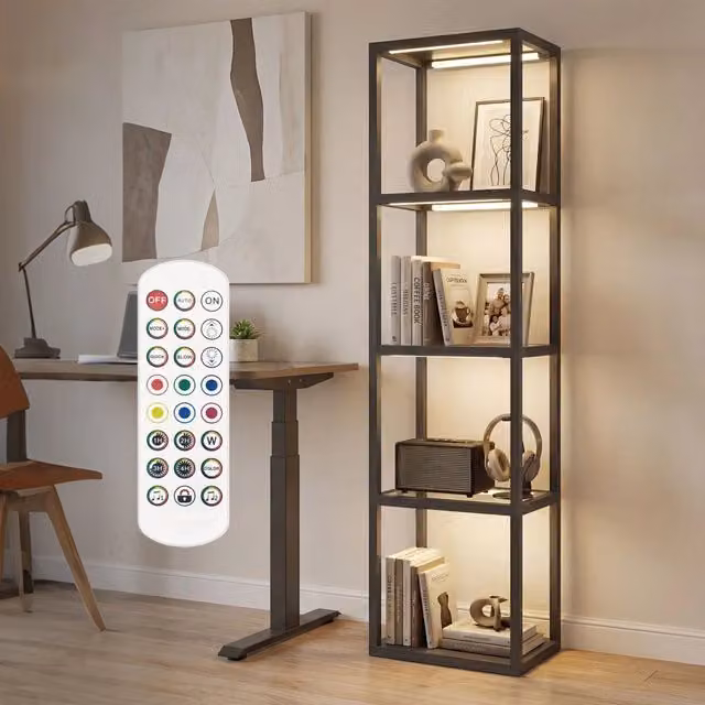 Lampada da terra LED RGB Xylo con 4 mensole in vetro e telecomando, colore nero e multicolore – 1