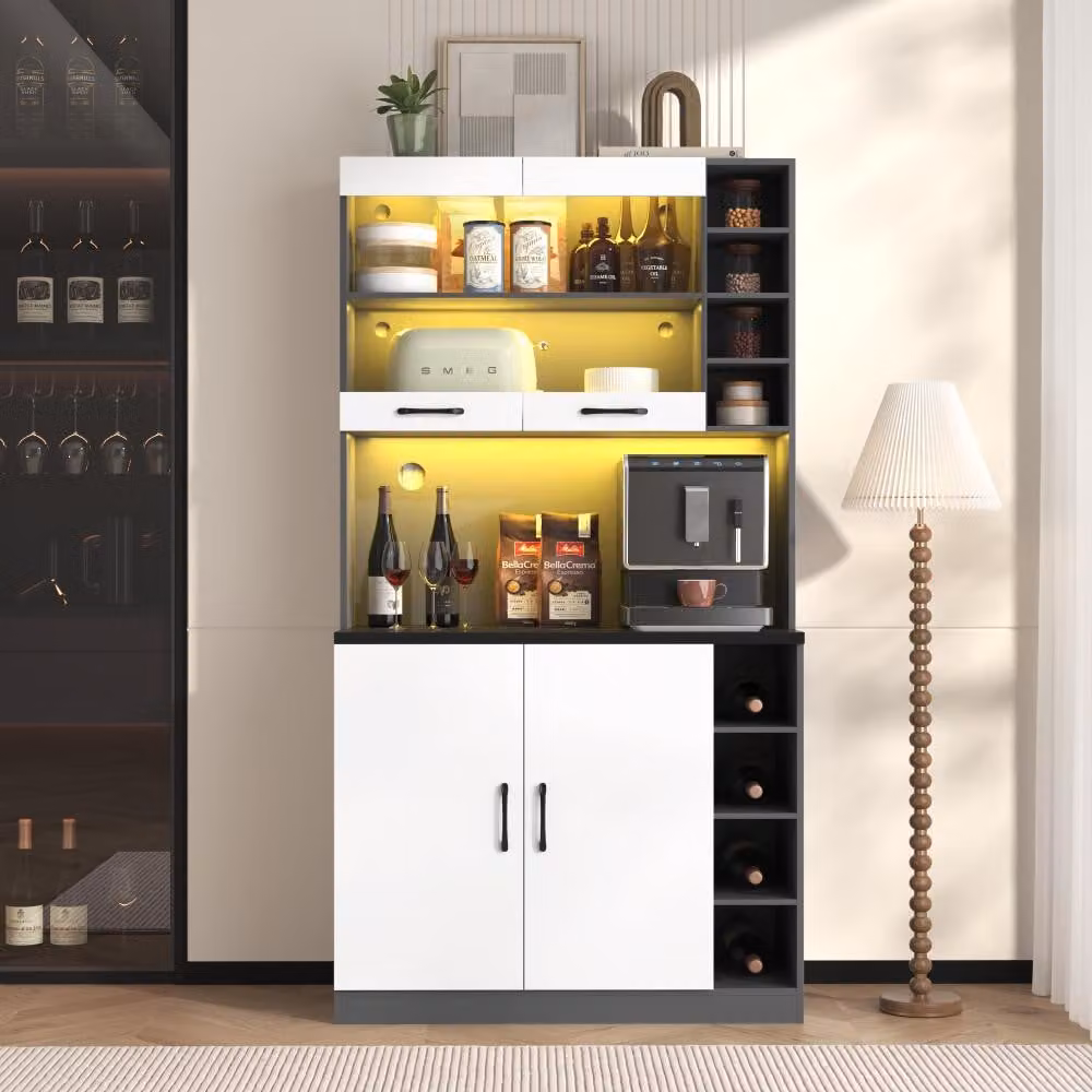 Mobile da cucina con illuminazione LED d'atmosfera - Bianco-grigio - MDF