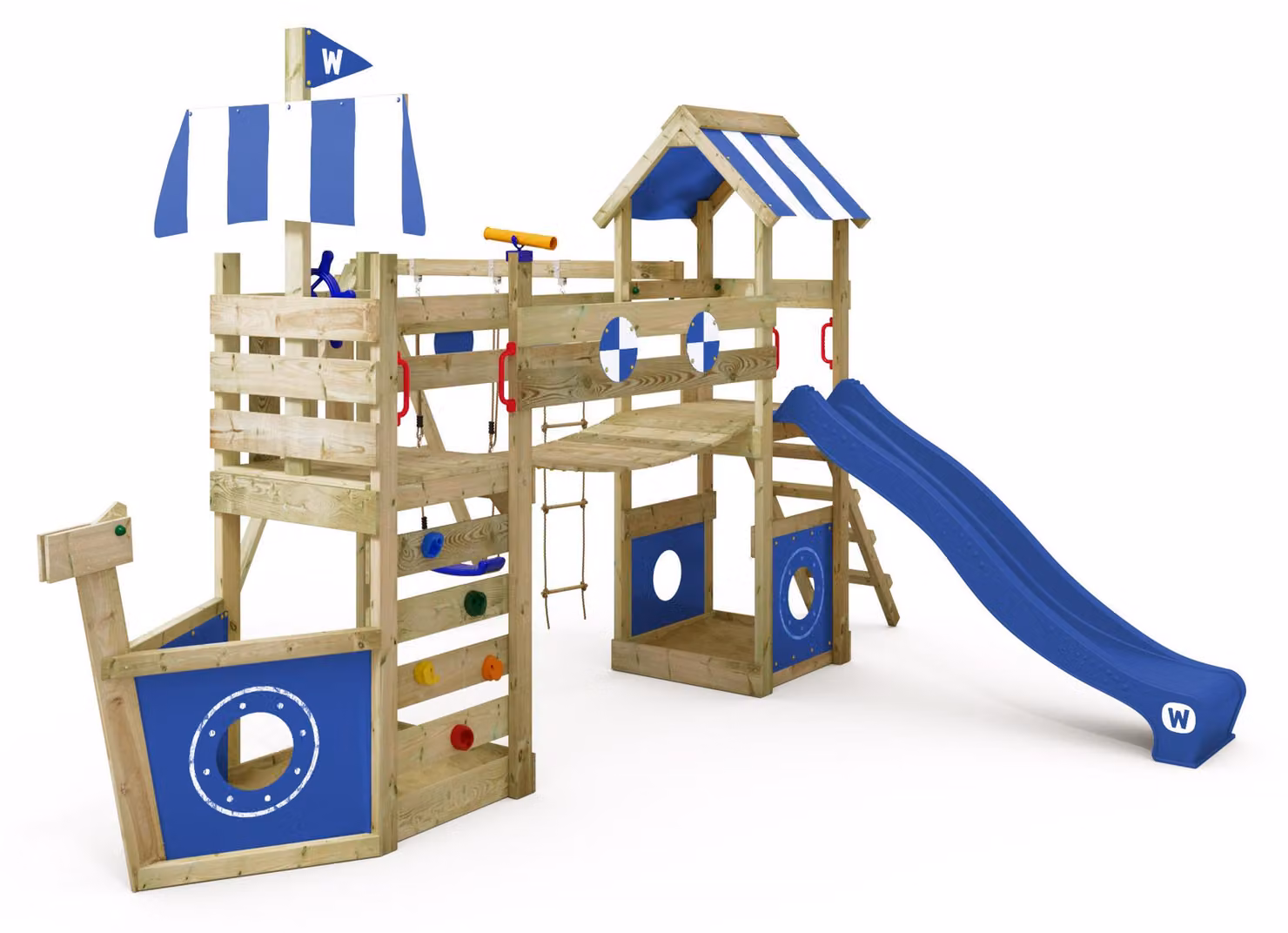 Attrezzatura da gioco per esterni Wickey StormFlyer, con altalena e area giochi per la sabbia, in colore blu