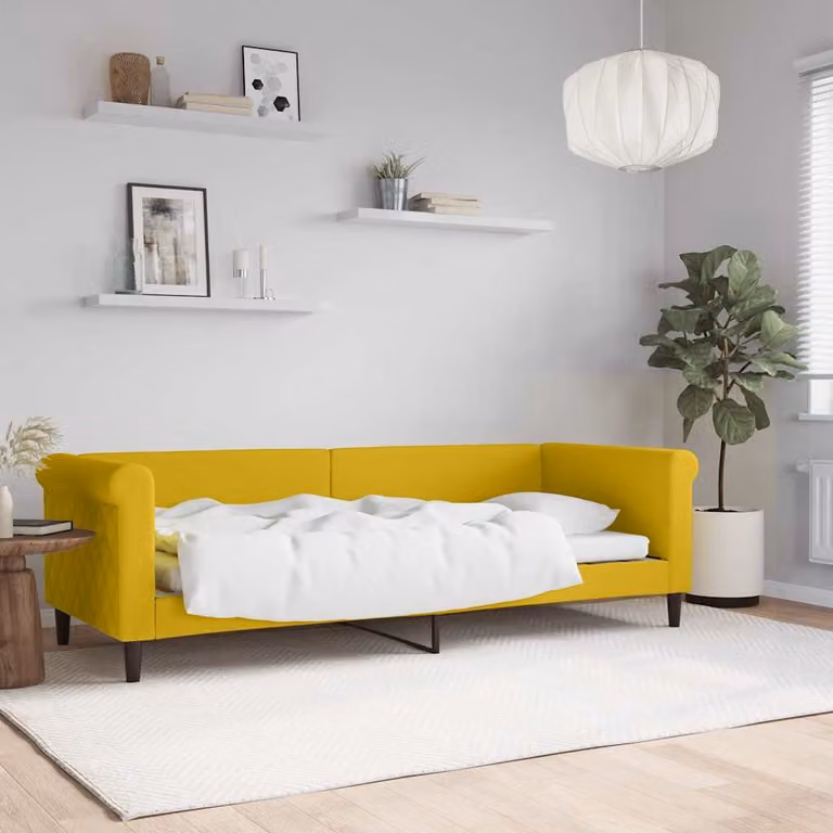 Letto da giorno vidaXL in velluto giallo con struttura in metallo e legno L 200 x P 80 x H 68 cm