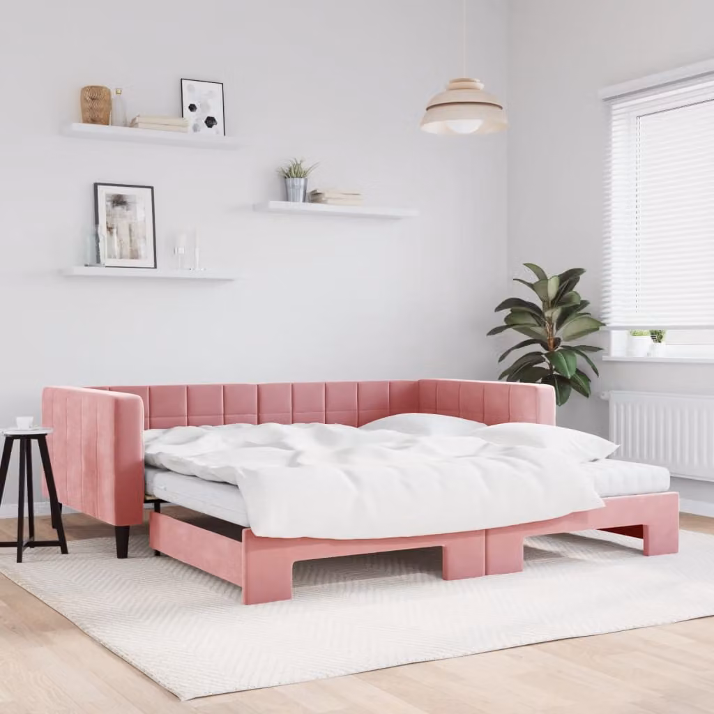 vidaXL Divano Letto Estraibile in Velluto Rosa con Materasso 100x200 cm
