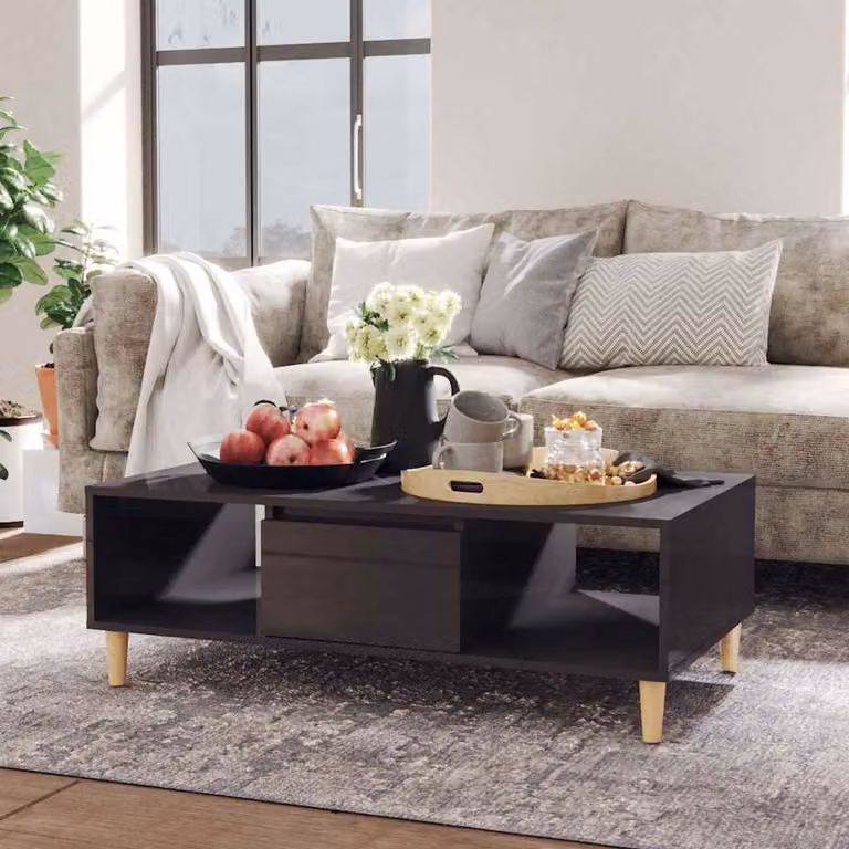 vidaXL Tavolino da Salotto in Legno Multistrato Grigio Lucido L/P/H: 103,5 x 60 x 35 cm