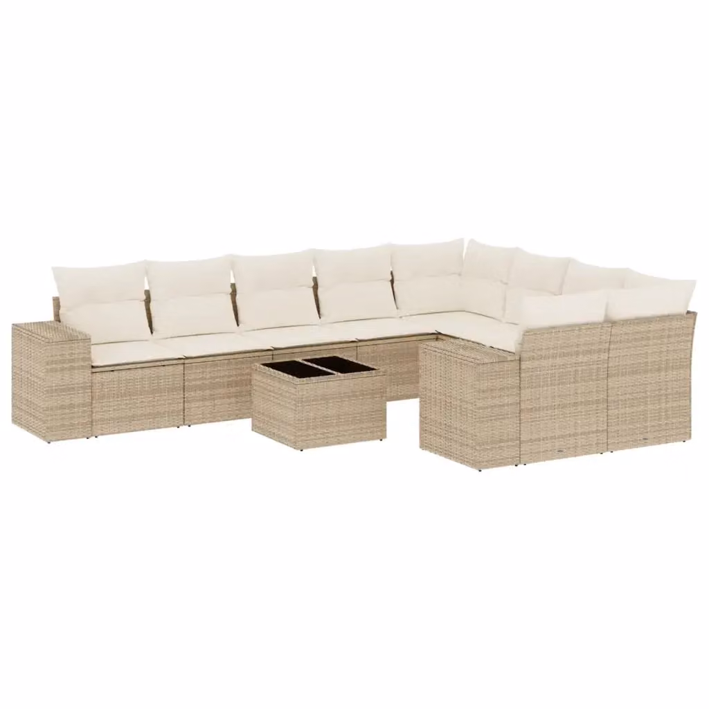 Set Divano da Giardino a L vidaXL 10 Pezzi con Cuscini Beige e Tavolino in Polyrattan e Metallo – 2