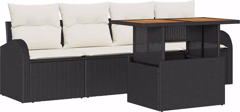 Set Divano da Giardino con archiviazione 5 pcs Nero Poly Rattan
