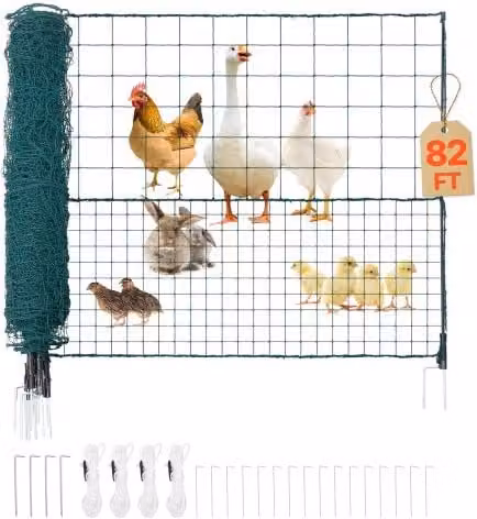 Rete per recinzione temporanea Vevor in plastica e fibra di vetro verde con pali e picchetti, barriera rimovibile L: 25 m, H: 1,25 m