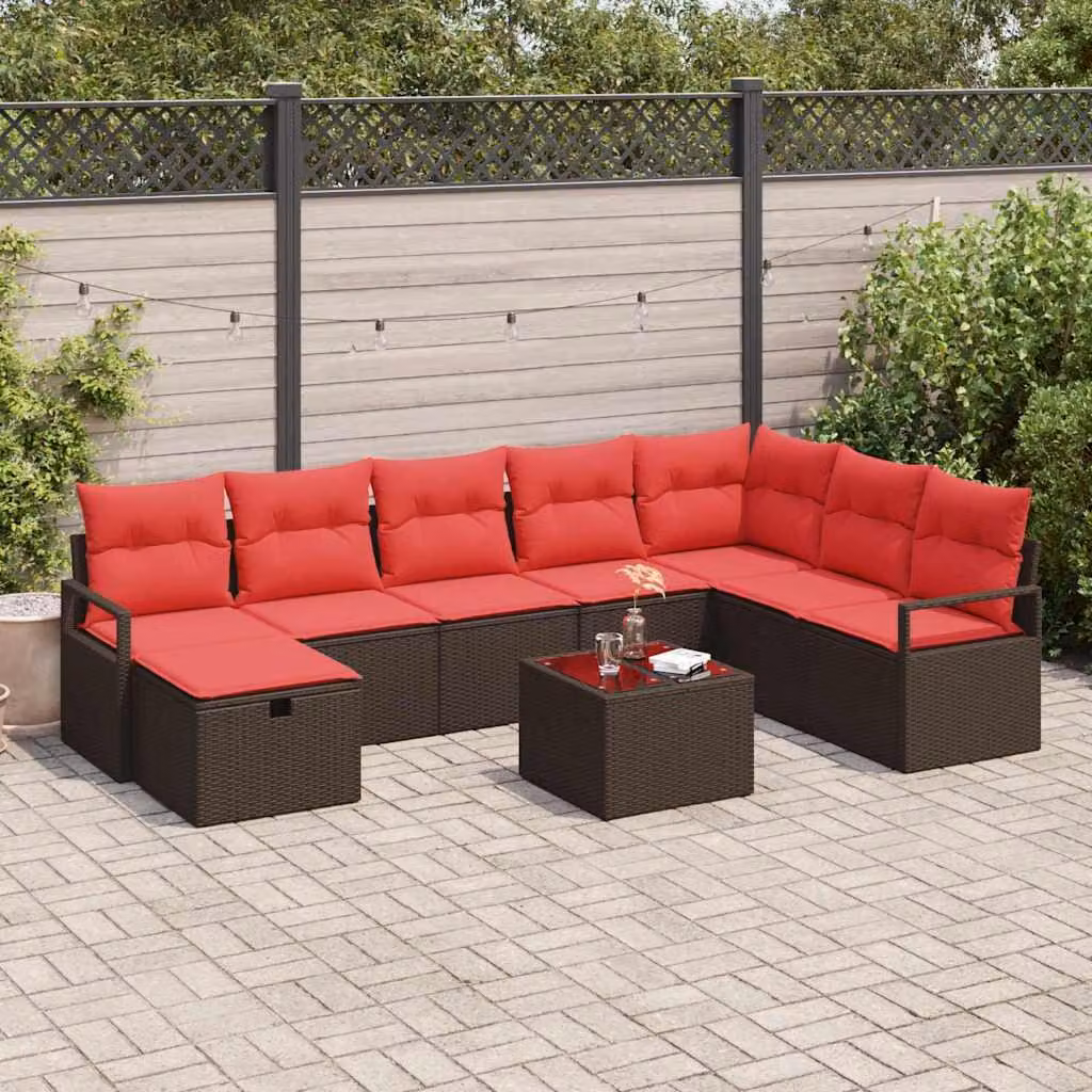 Maison Exclusive - Set di divani da salotto, 9 pezzi, color marrone, in rattan sintetico