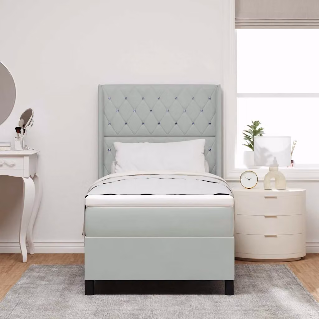vidaXL Letto a molle con materasso in velluto Grigio chiaro L/P/H: 90 x 200 x 128 cm