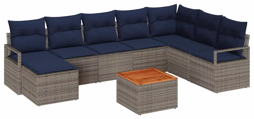 Set Divano da Giardino con cuscino 9 pcs Grigio polyrattan