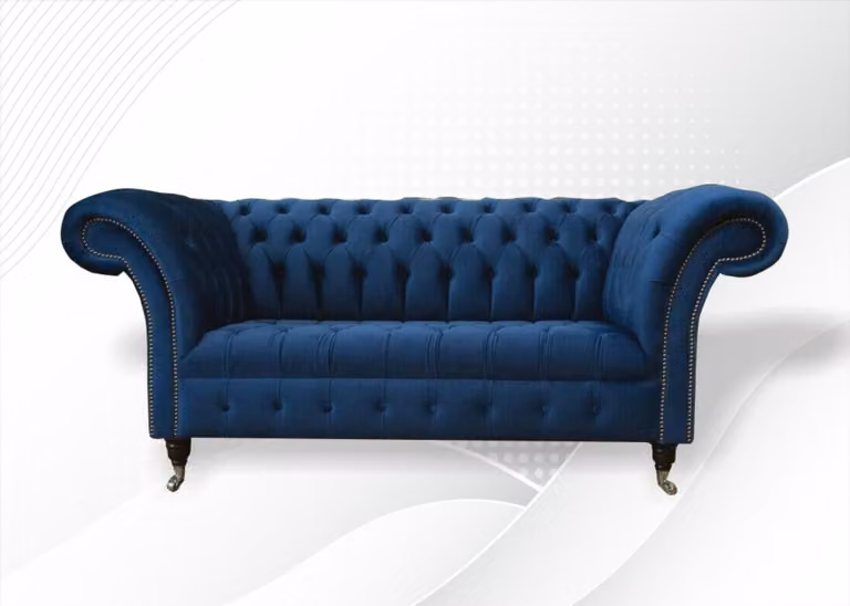 Design Chesterfield Sofagarnitur 2 Sitzer Couch Textil Blau Polster Sofas Blaue
