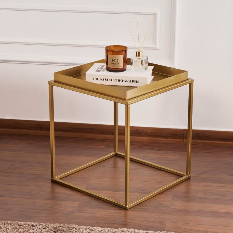 Lorsica - Tavolino da Salotto, 45x45x52h cm oro, Forma Quadrato