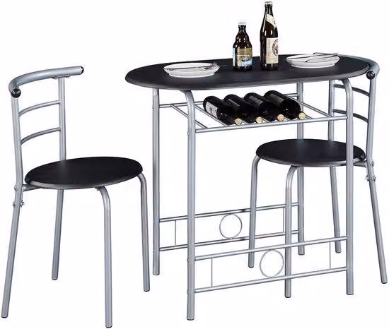 Set da balcone in legno nero a 3 pezzi, 90x53x73,5 cm