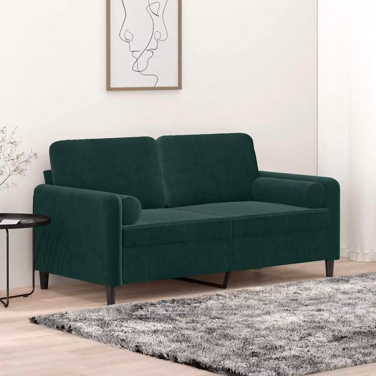vidaXL Divano a 2 Posti Moderno in Velluto Verde con Cuscini e Coperture Rimovibili