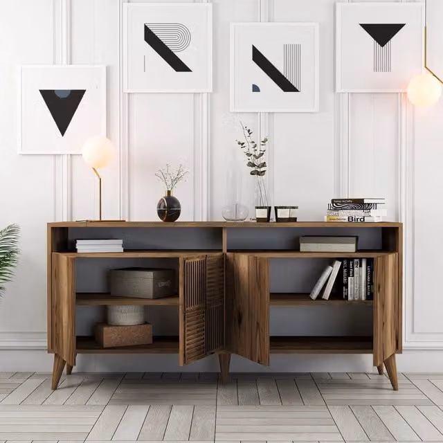 Madia Thuile DMORA Credenza con 2 Ripiani in Legno Marrone Noce L: 160 cm, P: 35 cm, H: 78 cm