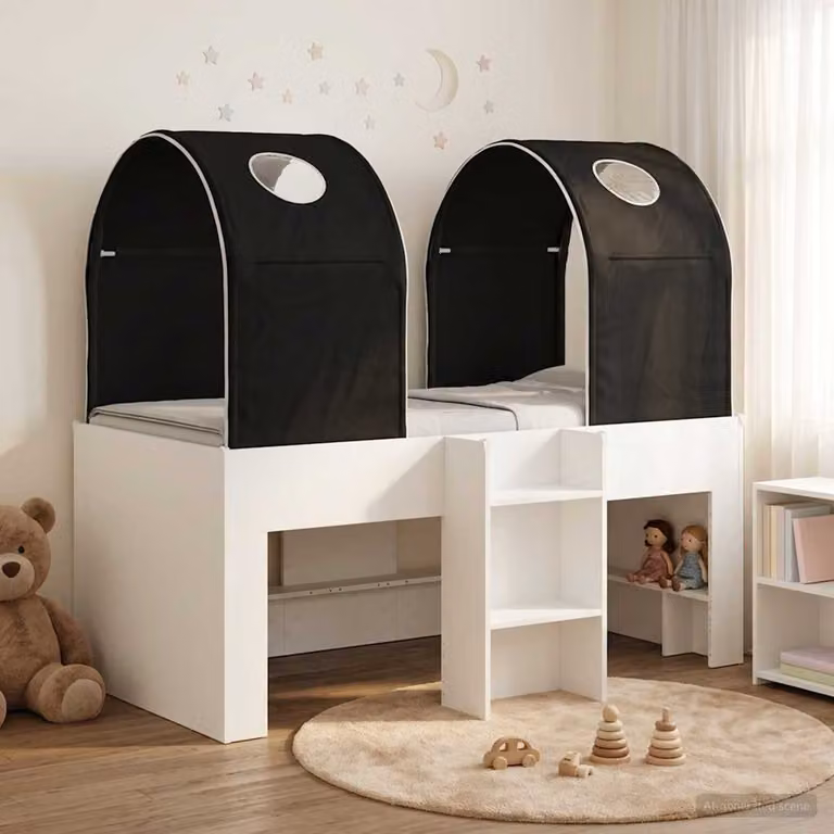 vidaXL Letto Singolo per Bambini con Tunnel e Compartimenti Laterali, Bianco e Nero, L/P/H: 201 x 120 x 163 cm