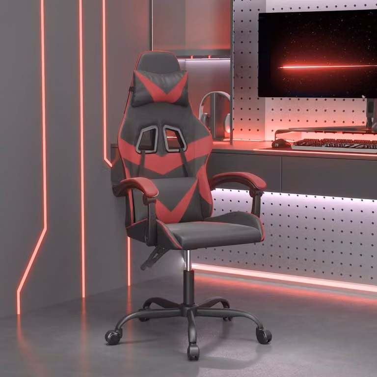 vidaXL Sedia da Gaming Girevole 360 in Similpelle Nero e Rosso con Poggiatesta e Braccioli
