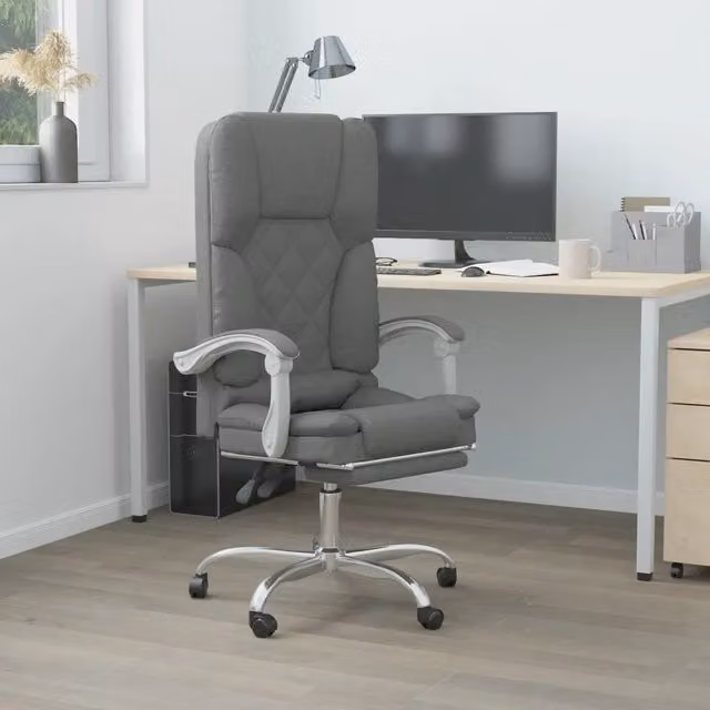 Sedia da ufficio executive vidaXL in tessuto grigio con poggiatesta e rotazione a 360 gradi – 1