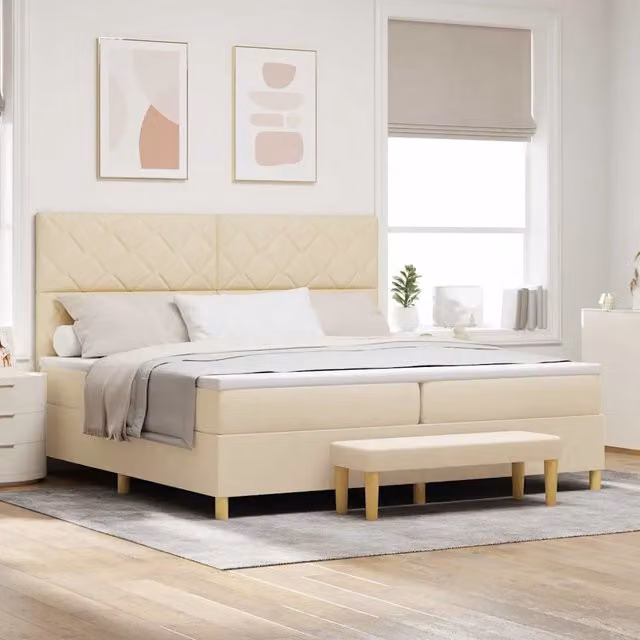 Letto a molle con testiera vidaXL in tessuto beige L: 200 cm, P: 200 cm, H: 128 cm