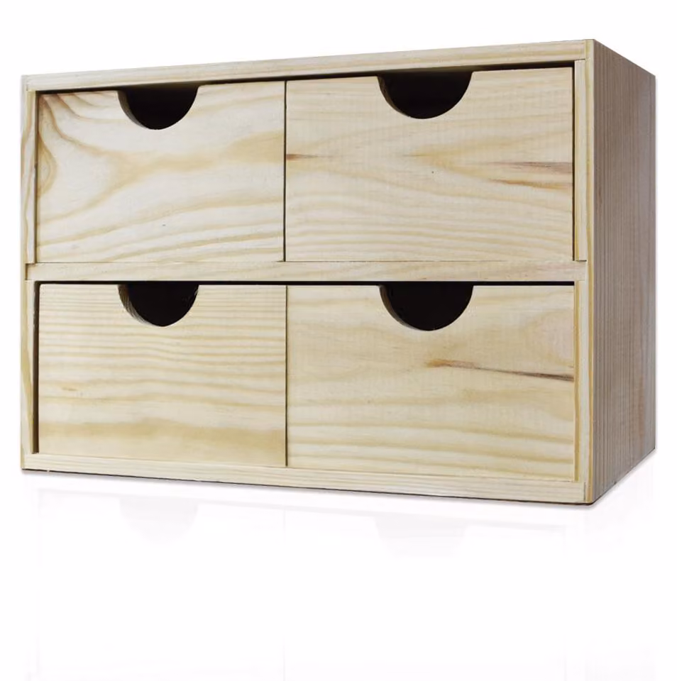 Cassettiera da Tavolo 4 Cassetti 21,7x32x14 cm in Legno di Pino Massello Naturale