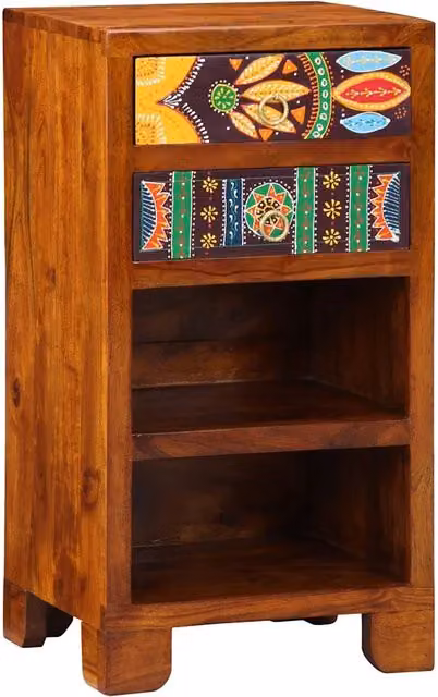 Tavolino laterale Floreale in legno di acacia marrone L/P/H: 40 x 35 x 75 cm