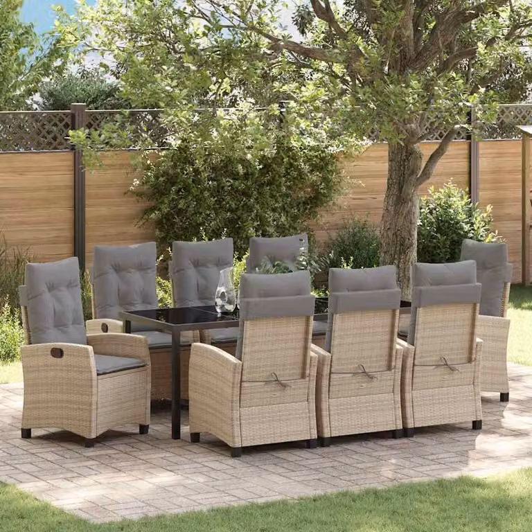 Maison Exclusive - Set da pranzo per esterno, 9 pezzi, rattan sintetico beige