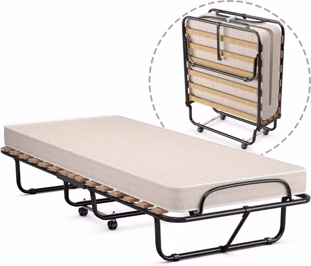 Letto pieghevole con materasso in memory foam struttura resistente e 4 ruote girevoli, Lettino per casa ufficio