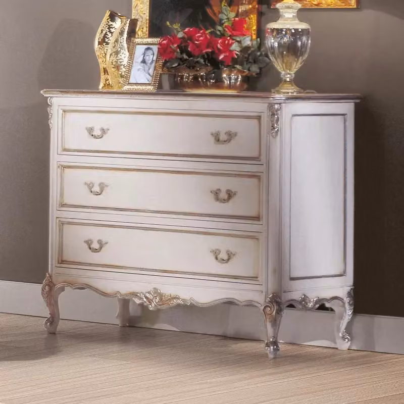 Cassettiera classica in legno stile shabby chic bianco e argento Mobili 2G L: 130 cm, P: 62 cm, H: 107 cm – 2