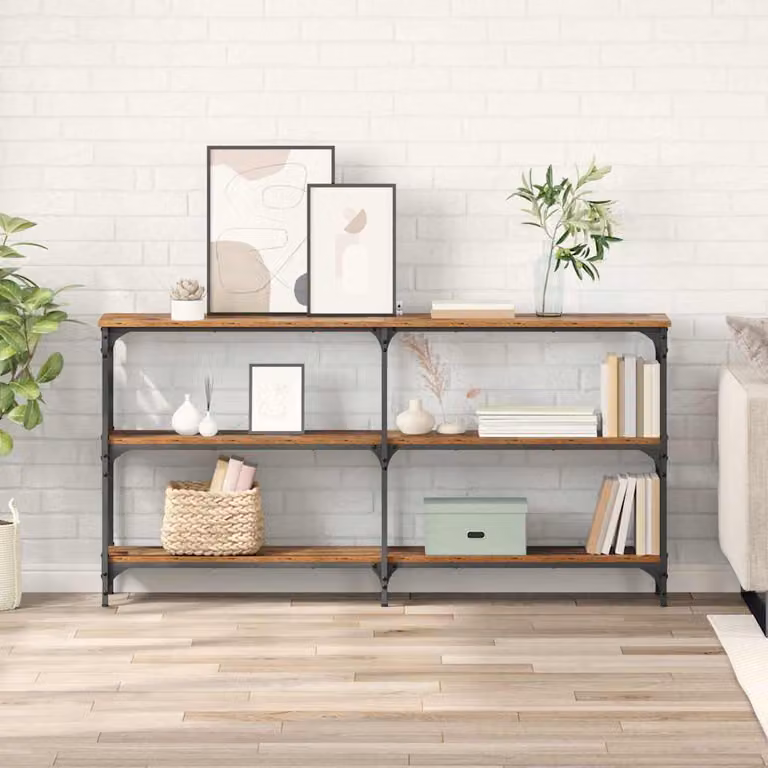 vidaXL Tavolo consolle in stile industriale in legno e metallo marrone L: 150 cm, P: 29 cm, H: 75 cm